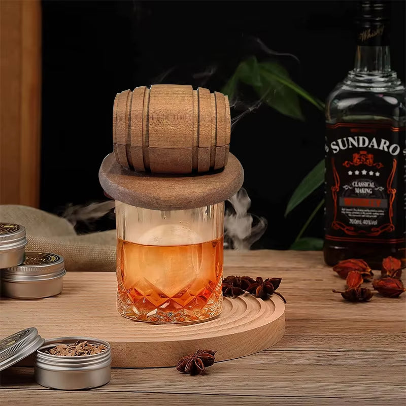 Whiskey Smoker Kit with Natural Wood Chips Anti-Burn Cocktail Smoker Set Reusable Stainless Steel Ice Cube Birthday Bourbon Gift