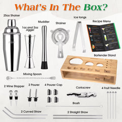 25 Pieces Mixology Bartender Kit with Cocktail Shaker & Japanese Jigger - Cocktail & Alcohol Mixer Shaker Set - Barware