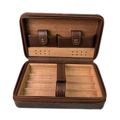 Cigar Case 4- Cigars Tubes Leather Travel Portable Humidor with Cedar Wood Lined with Stainless Steel Cigars Cutter
