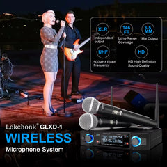 GLXD2 Professional Wireless Microphone System Dual Channel UHF Fixed Frequency Cordless Handheld Dynamic Mic for Karaoke Party