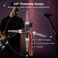 WS-60 Wireless Guitar System 2.4Ghz Wireless Guitar Transmitter Receiver Stereo 2 in 1 Plugs 6 Channels Guitar Wireless