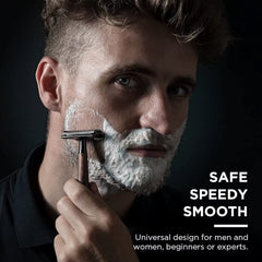 Double Edge Safety Razor, Faux Wood Zinc Alloy Handle Razor with 5 Swiss Stainless Steel Blades, Heavy Duty Eco-Friendly Razor F