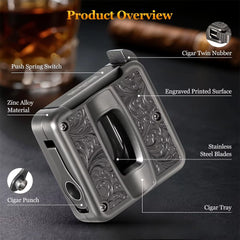 Cigar Cutter,4 in 1 Multifunction V Cut Cutter with Cigar Punch,Cigar Holder & Twin Nubber,Suitable for Max 60 Ring Gauge Cigars