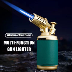 Multi-Function Strong Gun Lighter Windproof Blue Flame One-Touch Lock Fire Retro Appearance Design Cigar Lighter