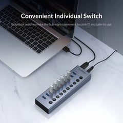 Powered USB Hub Splitter Socket with Multi USB 3.0 Port Slot Plug On-Off Key Switch Dock Power Strip Adapter for PC Lapto