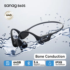 B60S True Bone Conduction Bluetooth 5.3 Wireless Earphones IPX8 Swimming Riding Headphones Flash-Sale Choice 64G Headset