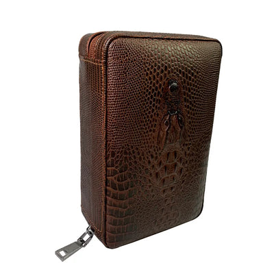 Cigar Case 4- Cigars Tubes Leather Travel Portable Humidor with Cedar Wood Lined with Stainless Steel Cigars Cutter
