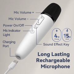 T1-Car Karaoke Microphone, Rechargeable Caraoke Mic with USB-A & USB-C Receiver, Plug to Use，No Need Pair