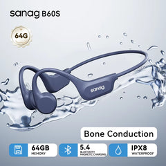 B60S True Bone Conduction Bluetooth 5.3 Wireless Earphones IPX8 Swimming Riding Headphones Flash-Sale Choice 64G Headset