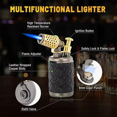 Multi-Function Strong Gun Lighter Windproof Blue Flame One-Touch Lock Fire Retro Appearance Design Cigar Lighter