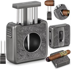 Cigar Cutter,4 in 1 Multifunction V Cut Cutter with Cigar Punch,Cigar Holder & Twin Nubber,Suitable for Max 60 Ring Gauge Cigars