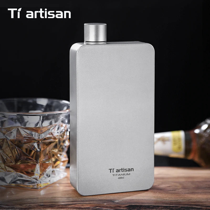 400ML Titanium Hip Flask Whiskey Wine Pot Outdoor Camping Ultralight Leakproof Wine Bottle with Funnel