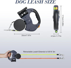 Dual Pet Leash Retractable Reflective Lead 360 Swivel Double Dog Walking Leash