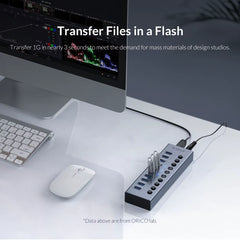 Powered USB Hub Splitter Socket with Multi USB 3.0 Port Slot Plug On-Off Key Switch Dock Power Strip Adapter for PC Lapto