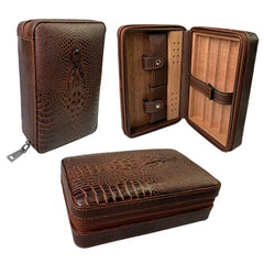 Cigar Case 4- Cigars Tubes Leather Travel Portable Humidor with Cedar Wood Lined with Stainless Steel Cigars Cutter