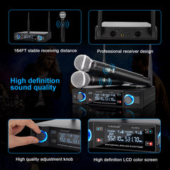 GLXD2 Professional Wireless Microphone System Dual Channel UHF Fixed Frequency Cordless Handheld Dynamic Mic for Karaoke Party